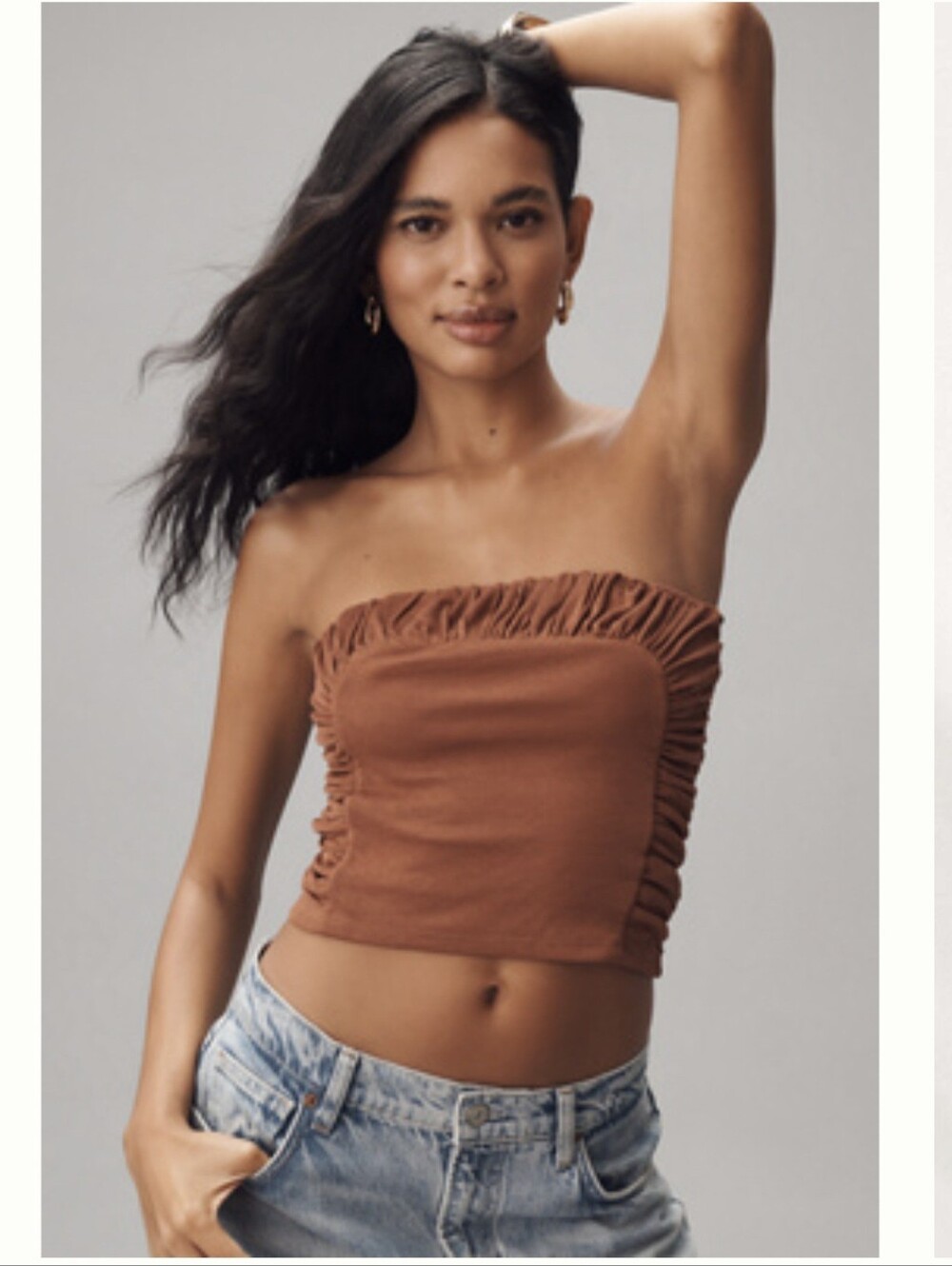 By Anthropologie Ruched Tube Top LARGE TAN NWT